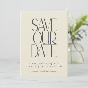 Elegante Zwarte Crème Mid Century Modern Typografi Save The Date