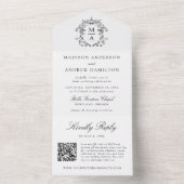 Elegante Zwarte Crest Chinoiserie Monogram Huwelij All In One Uitnodiging (Binnen)