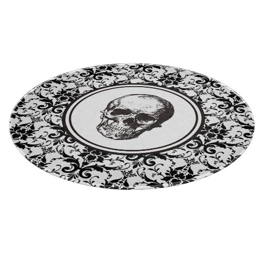 Elegante zwarte Damask Pattern Skull Snijplank (Hoek)