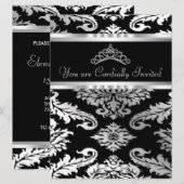 Elegante zwarte Damask Quinceanera Kaart (Voorkant / Achterkant)