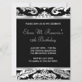 Elegante zwarte Damask Quinceanera Kaart (Achterkant)