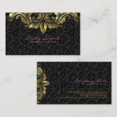 Elegante zwarte damasks gouden bloemenkant 2 visitekaartje (Voorkant / Achterkant)