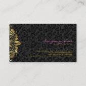 Elegante zwarte damasks gouden bloemenkant 2 visitekaartje (Achterkant)