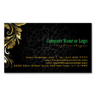 Elegante zwarte damasks gouden bloemenkant 4 magnetisch visitekaartje
