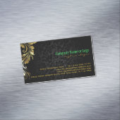 Elegante zwarte damasks gouden bloemenkant 4 magnetisch visitekaartje (Voorbeeld)