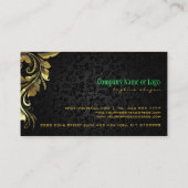 Elegante zwarte damasks gouden bloemenkant 4 visitekaartje (Achterkant)