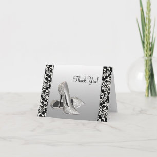 Elegante Zwarte Damast Bedankkaartjes Bedankkaart
