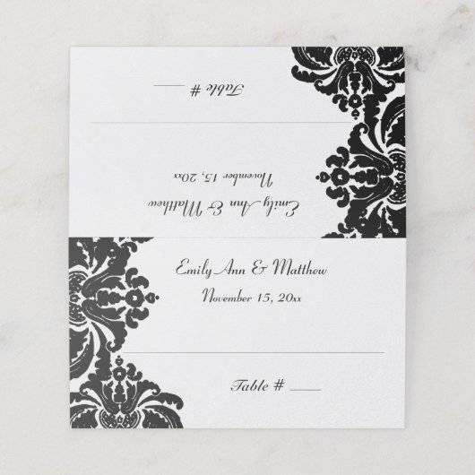 Elegante zwarte damast bruiloft plaats kaarten plaatskaartje (Buitenkant ongevouwen)
