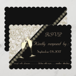 Elegante zwarte, damast bruiloft RSVP kaart