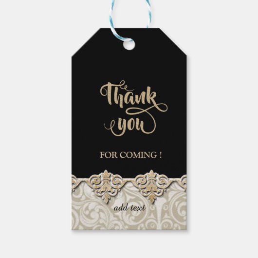 Elegante Zwarte Damast Dank Je Wel Cadeaulabel (Voorkant)
