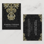Elegante zwarte damast en diamanten glitter visitekaartje (Voorkant / Achterkant)