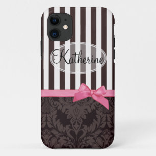 Elegante zwarte damast en strepen Case-Mate iPhone case