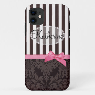 Elegante zwarte damast en strepen Case-Mate iPhone case