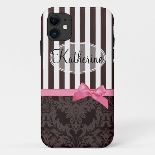 Elegante zwarte damast en strepen Case-Mate iPhone case (Achterkant)
