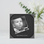 Elegante Zwarte Damast Fotogeboorte Aankondiging (Staand voorkant)