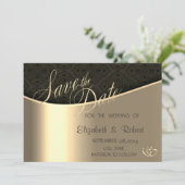 Elegante Zwarte Damast Goud Bewaar de Datum Save The Date (Staand voorkant)