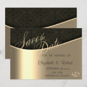 Elegante Zwarte Damast Goud Bewaar de Datum Save The Date (Voorkant / Achterkant)