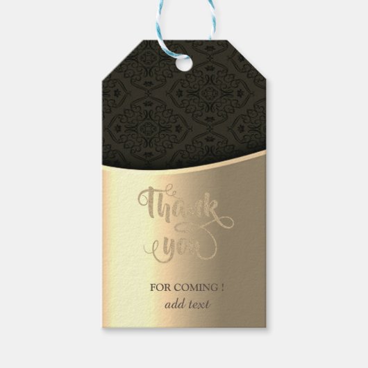 Elegante Zwarte Damast Gouden Bedankt Cadeaulabel (Voorkant)