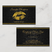 Elegante zwarte damast gouden lippen visitekaartje (Voorkant / Achterkant)