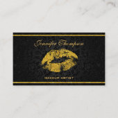 Elegante zwarte damast gouden lippen visitekaartje (Voorkant)