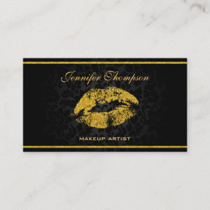 Elegante zwarte damast gouden lippen visitekaartje