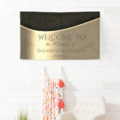 Elegante Zwarte Damast Gouden Trouwbanner Spandoek (Insitu)