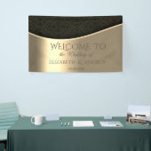 Elegante Zwarte Damast Gouden Trouwbanner Spandoek (Beurs)