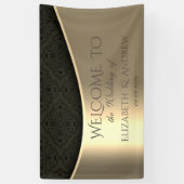Elegante Zwarte Damast Gouden Trouwbanner Spandoek (Verticaal)
