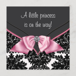 Elegante Zwarte Damast Prinses Baby Shower Kaart