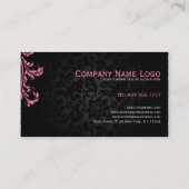 Elegante zwarte damast roze bloemenwerveling visitekaartje (Achterkant)