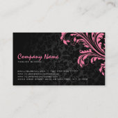 Elegante zwarte damast roze bloemenwerveling visitekaartje (Achterkant)