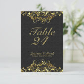 Elegante zwarte damasten en gouden bloemen kant kaart (Staand voorkant)