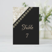 Elegante Zwarte Damasten Tafelkaart Kaart (Staand voorkant)