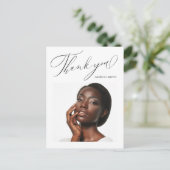 Elegante Zwarte Dankjewel Script Foto Afstuderen Briefkaart (Staand voorkant)