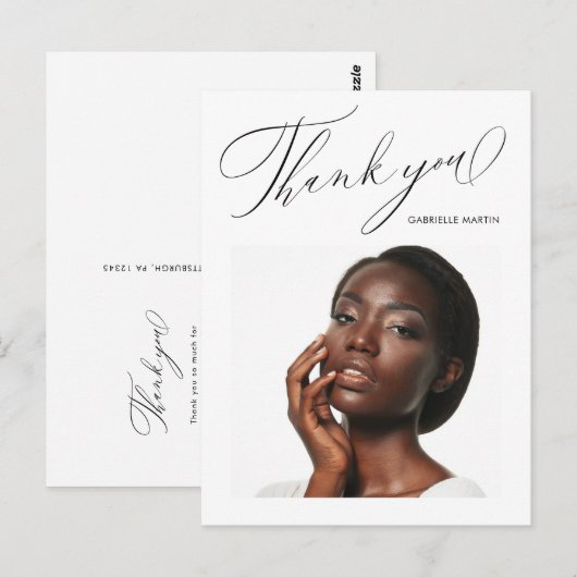 Elegante Zwarte Dankjewel Script Foto Afstuderen Briefkaart (Voorkant / Achterkant)