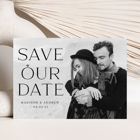 Elegante zwarte diamanten ring overlay foto save the date