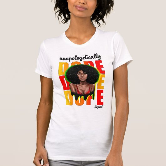 Elegante Zwarte Diva met Krachtige, Moderne Stijl T-shirt (Voorkant)