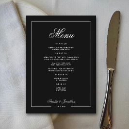 Elegante zwarte donkere romantische winter bruilof menu