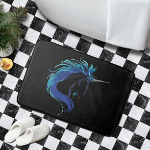Elegante Zwarte Eenhoorn Blauw Zilver Magische Fan Badmat
