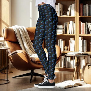 Elegante Zwarte Eenhoorn Blauw Zilver Magische Fan Leggings