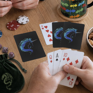 Elegante Zwarte Eenhoorn Blauw Zilver Magische Fan Pokerkaarten