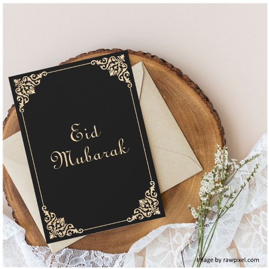 Elegante Zwarte Eid Mubarak Platte Kerstkaart