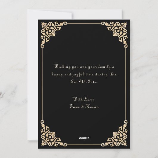 Elegante Zwarte Eid Mubarak Platte Vakantiekaart Feestdagenkaart (Achterkant)