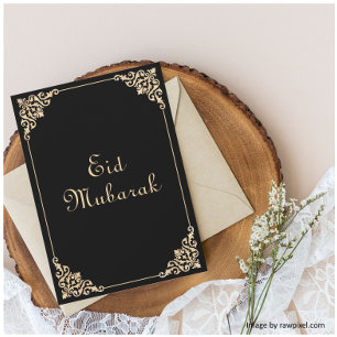 Elegante Zwarte Eid Mubarak Platte Vakantiekaart Feestdagenkaart