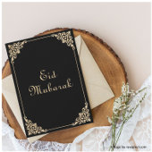 Elegante Zwarte Eid Mubarak Platte Vakantiekaart Feestdagenkaart
