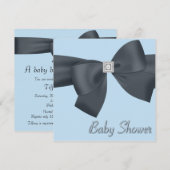 Elegante zwarte en blauwe babyshower kaart (Voorkant / Achterkant)