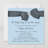 Elegante zwarte en blauwe babyshower kaart (Achterkant)
