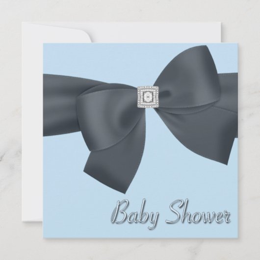 Elegante zwarte en blauwe babyshower kaart (Voorkant)