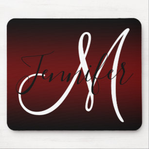 Elegante zwarte en bordeauxrood ombre monogram muismat