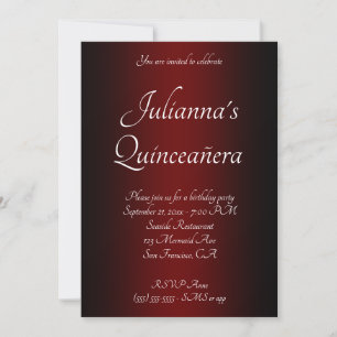 Elegante zwarte en bordeauxrood ombre Quinceañera Kaart